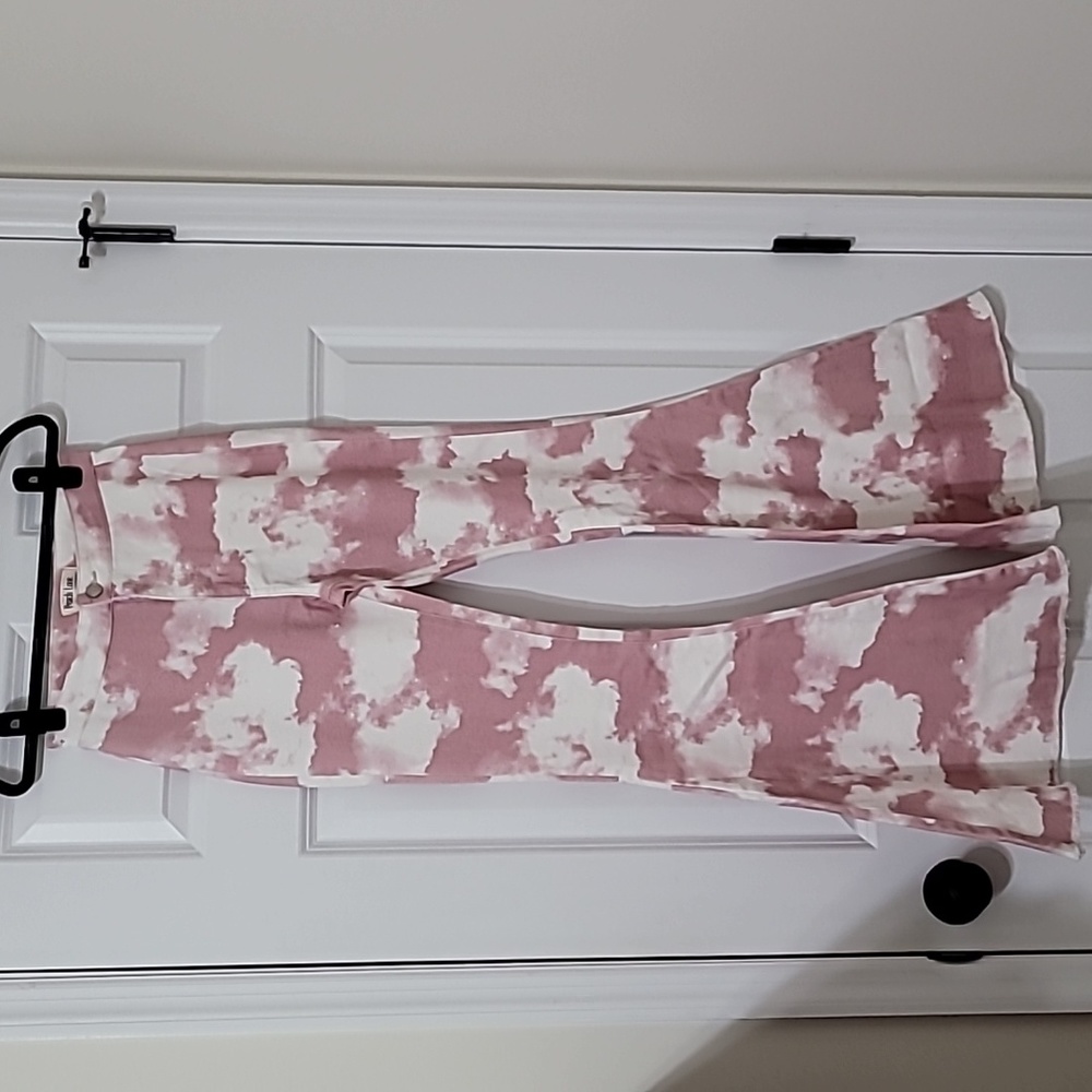 Peach Love California Dye Printed Flares in Pink and White